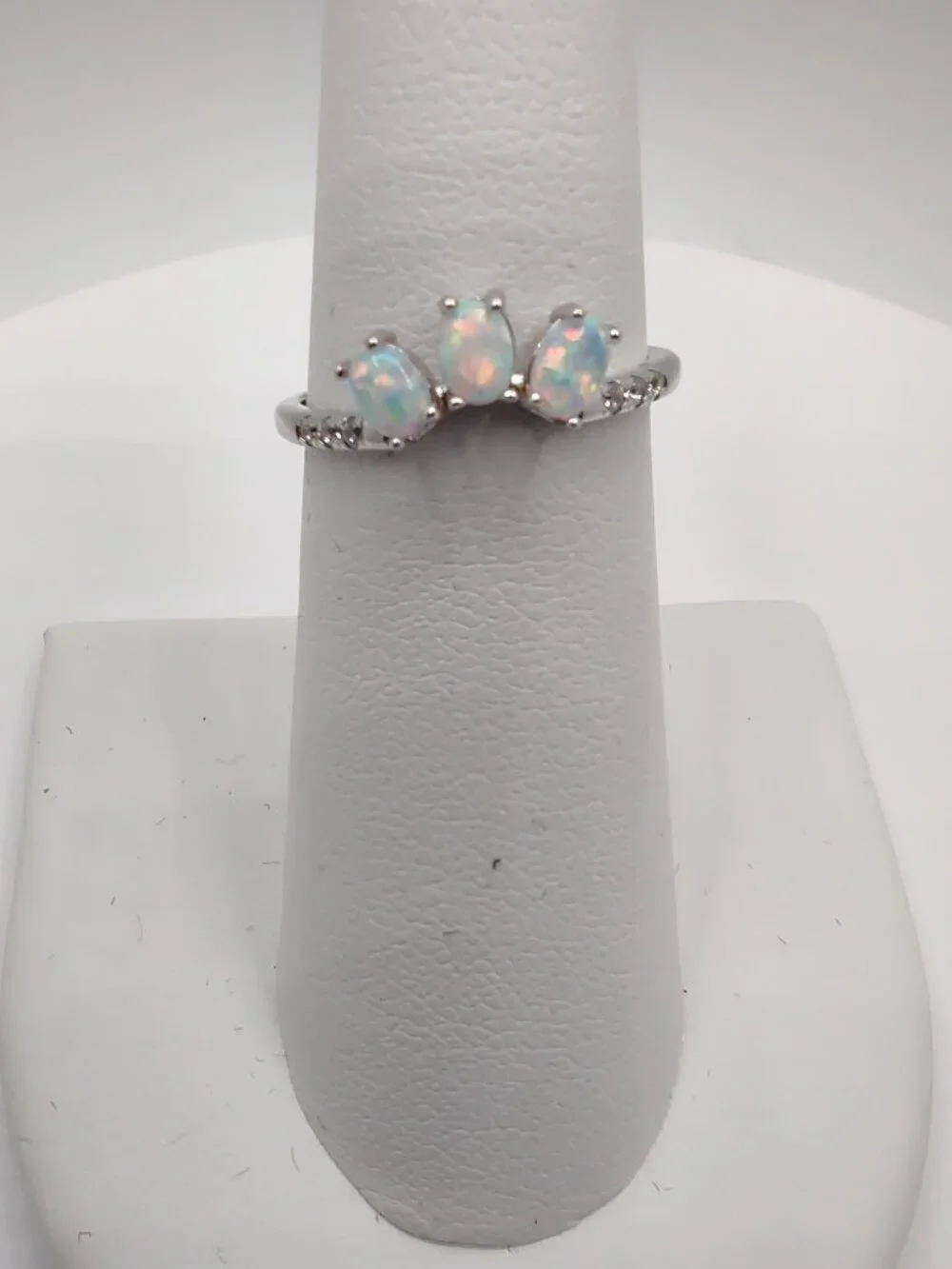 Ring Triple White Opals Size 6 Sterling Silver 925
